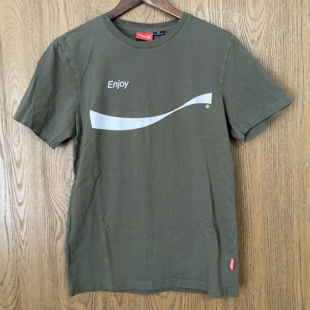 Official Coca-Cola® Olive/Sage Green T-Shirt "Enjoy" Graphic Logo Unisex Size S